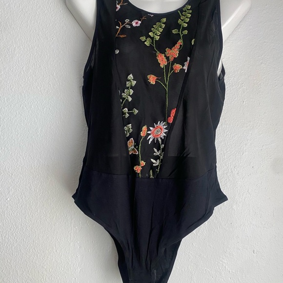 Black Floral Embroidered  One-Piece - Picture 2 of 10